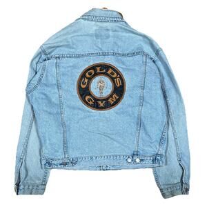 Vintage Golds Gym GAP Denim Jacket Bodybuilding Distressed Grunge Embroidered